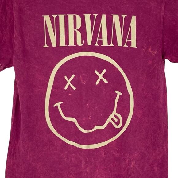 Officially Licensed Nirvana Nevermind Smiley Grunge Tee Magenta Acid Wash Small - Picture 5 of 6